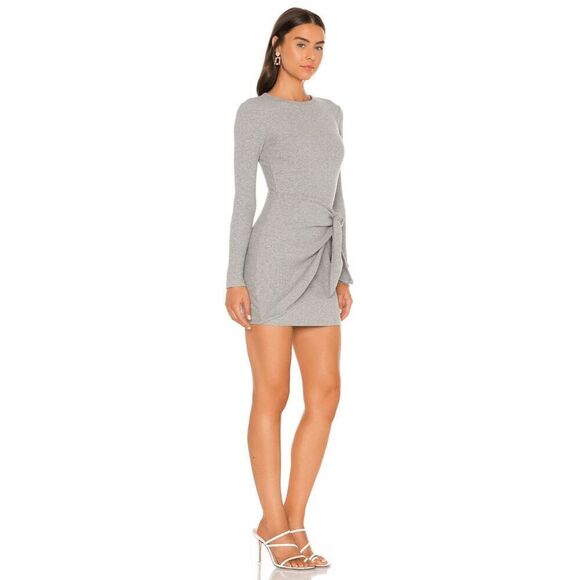 Superdown Dana Wrap Ribbed Mini Dress Heather Gray Long Sleeve Medium NWOT - Picture 7 of 8